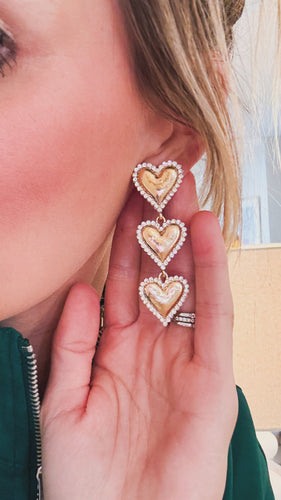 Gold Tiered Heart Earrings