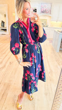 Navy Mix Floral Ruffle Trim Midi Dress