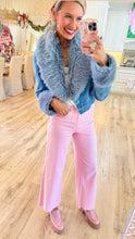Denim Fur Collar Cropped Jacket