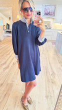 Navy Quilted Shirt Dress