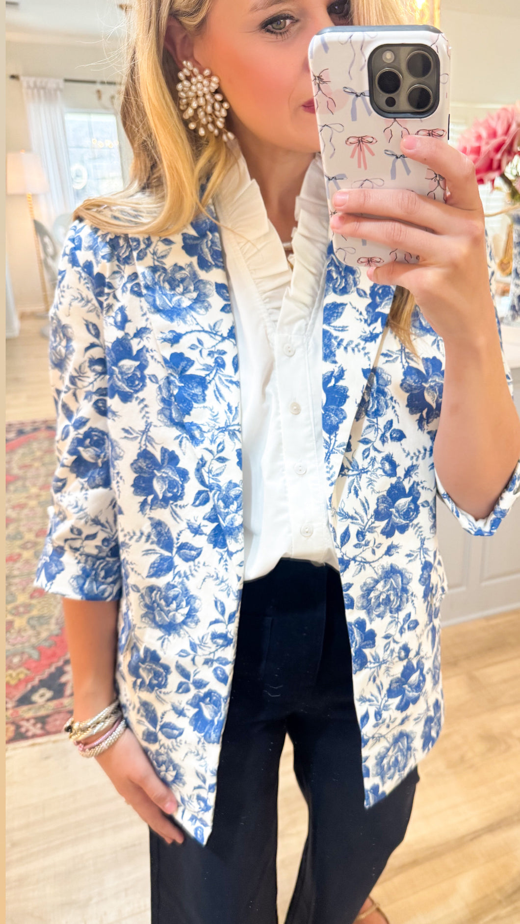 Blue Multi Print Open Blazer