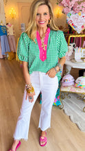 Green Gingham Puff Sleeve Top