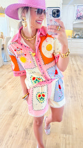 Pink and Yellow Multi Printed Shorts Set