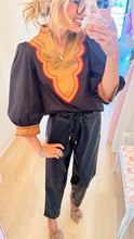 Black Embroidered Accent 3/4 Sleeve Top
