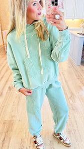 Dark Sage Bear Patch Sweatpants Set