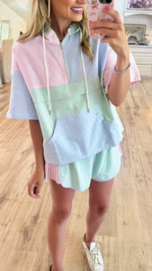 Pink Green and Blue Mix Stripe Short Set