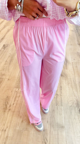 Pink and White Contrast Track Pants