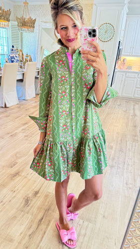 Green Floral Button Up Midi Dress