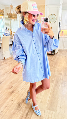 Cornflower Blue Balloon Shirt Dress
