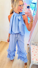 Blue Combo Stripe Ruffle Tiered Pants