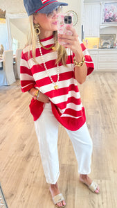 Red and White Stripe Short Sleeve Tunic