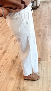 White Distressed Wide Leg Pants