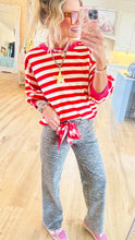 Red Striped Bubble Sleeve Pullover