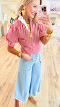 Red Striped Collard Blouse