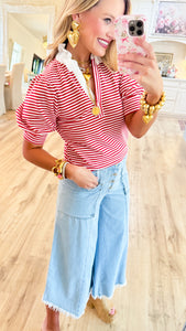 Red Striped Collard Blouse