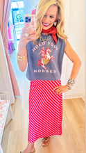 Red and Pink Stripe Midi Skirt