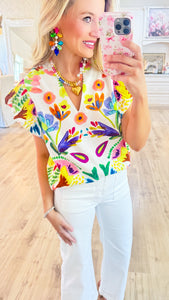 Green Mix Garden Print Top
