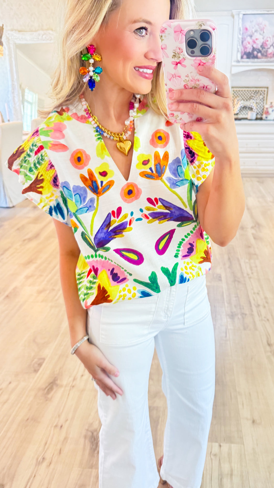Green Mix Garden Print Top