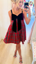 Red Plaid Velvet Bow Mini Dress