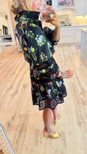 Black Multi-Floral Print Ruffle Hem Mini Dress