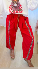 Red Cheetah Contrast Wide Leg Parachute Pants