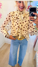 Cream and Brown Polka Dot Front Tie Top