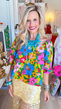 Green Multi Floral Gathered Sleeve Top