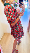 Red Plaid Puff Sleeve Mini Dress