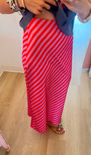 Red and Pink Stripe Midi Skirt