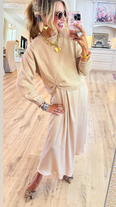 Champagne Soft Textured Knotted Sweater Top and Dress