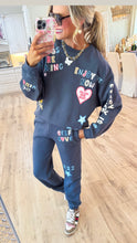 Charcoal Multi Patch Print Pant Set
