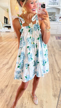 Blue Hydrangea Bow Shoulder Tie Mini Dress