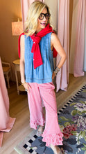 Denim Pintuck Pleated Sleeveless Top