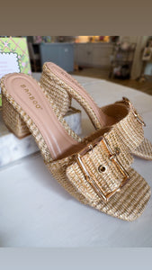 Gold Buckle Block Heels