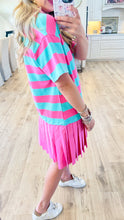 Pink and Mint Stripe Collared Mini Dress