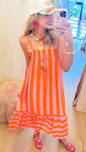 Orange and Pink Striped Midi Dress