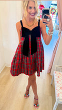 Red Plaid Velvet Bow Mini Dress
