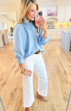 Blue Contrast Ruffle Top