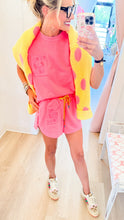 Queen of Sparkle Neon Pink Card Drawstring Top
