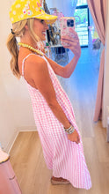 Pink Short Sleeve Layered Gingham Midi Dress