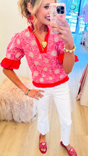 Pink Colorblock Floral Eyelet Top