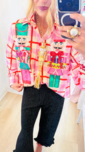Queen of Sparkles Pink and Red Plaid Nutcracker Button Up