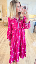 Magenta Ruffled Neck Tiered Midi Dress