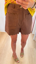 Brown Scallop Accent Trim Shorts