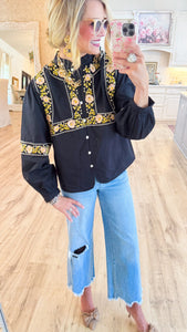 THML Black Embroidered Long Sleeve Top