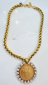 Gold Rhinestone Horse Coin Necklace