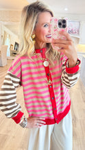 Red Multi Color Stripe Cardigan