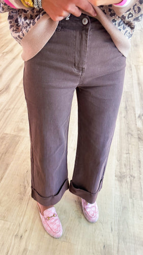Brown Solid Mid-Rise Ankle Pants