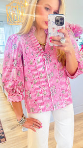 Pink Floral Striped Blouse