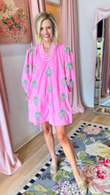 Pink Embroidered 3/4 Sleeve Mini Dress